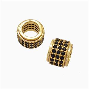 Copper Wheel Beads Pave Zirconia Large Hole Rondelle Gold Plated, approx 8mm, 5mm hole