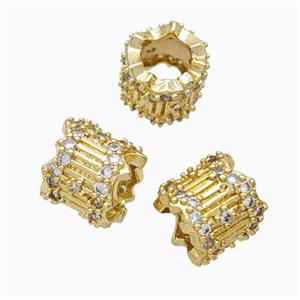 Copper Tube Beads Pave Zirconia Large Hole Gold Plated, approx 9.5mm, 5mm hole