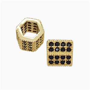 Copper Hexagon Tube Beads Micropave Zirconia Large Hole Gold Plated, approx 8mm, 5mm hole