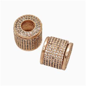 Copper Tube Beads Pave Zirconia Large Hole Column Rose Gold, approx 11-12.5mm, 6mm hole