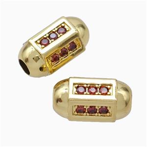 Copper Barrel Beads Pave Zirconia Large Hole Gold Plated, approx 10-17mm, 4mm hole