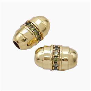 Copper Barrel Beads Pave Zirconia Large Hole Gold Plated, approx 10-17mm, 4mm hole