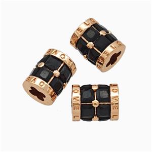 Copper Tube Beads Micropave Zirconia Cross Hole LOVE Rose Gold, approx 6.5-8mm