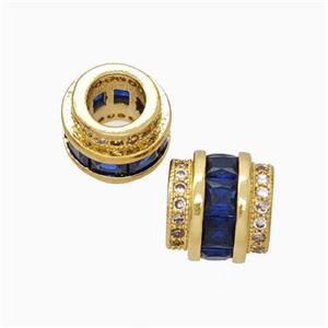 Copper Column Beads Pave Zirconia Large Hole Gold Plated, approx 9.5mm, 5mm hole