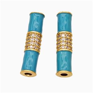 Copper Tube Beads Micropave Zirconia Teal Enamel White Enamel Gold Plated, approx 5-20mm