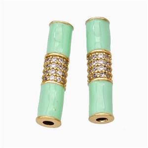 Copper Tube Beads Micropave Zirconia Green Enamel White Enamel Gold Plated, approx 5-20mm