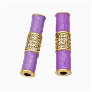 Copper Tube Beads Micropave Zirconia Lavender Enamel White Enamel Gold Plated, approx 5-20mm