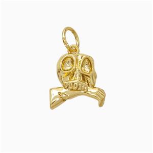 Halloween Zombie Charms Copper Skull Pendant Gold Plated, approx 10-11mm