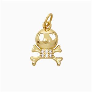 Halloween Skull Charms Copper Pendant Pave Zirconia Gold Plated, approx 10-12mm