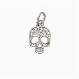 Halloween Skull Charms Copper Pendant Pave Zirconia Platinum Plated, approx 7.5-10mm