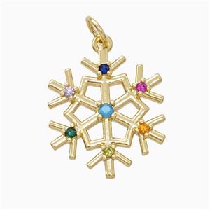 Christmas Snowflake Charms Copper Pendant Pave Zirconia Gold Plated, approx 18mm