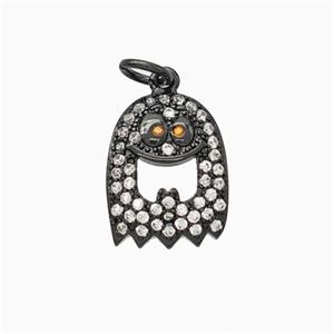 Halloween Ghost Charms Copper Pendant Pave Zirconia Black Plated, approx 11-14mm