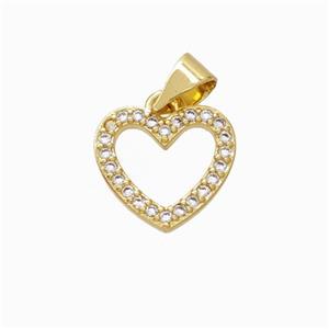 Copper Heart Pendant Micropave Zirconia Gold Plated, approx 12mm