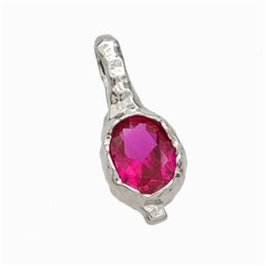 Copper Oval Pendant Pave Fuchsia Zirconia Platinum Plated, approx 8-19mm