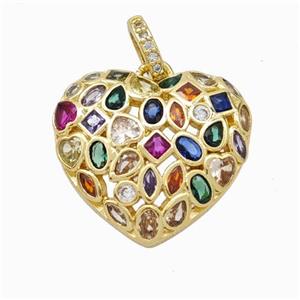 Copper Heart Pendant Micropave Multicolor Zirconia Gold Plated, approx 20mm