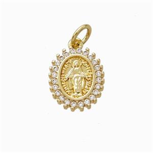 Virgin Mary Charms Copper Pendant Pave Zirconia Gold Plated, approx 10-12mm