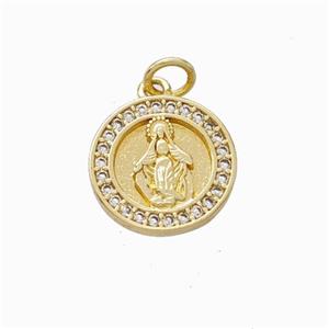 Virgin Mary Charms Copper Pendant Pave Zirconia Gold Plated, approx 13.5mm