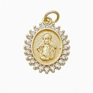 Virgin Mary Charms Copper Pendant Pave Zirconia Gold Plated, approx 14-17mm