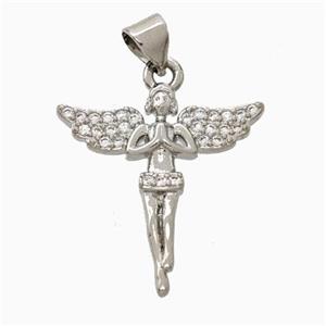 Copper Fairy Pendant Pave Zirconia Angelwings Platinum Plated, approx 20-22mm