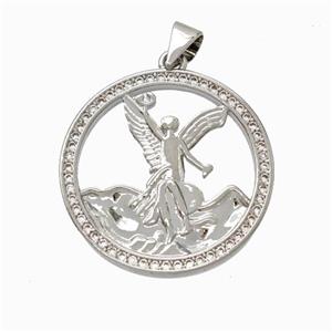 Copper Fairy Pendant Pave Zirconia Sea Circle Platinum Plated, approx 24mm