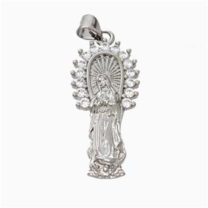 Virgin Mary Charms Copper Pendant Pave Zirconia Platinum Plated, approx 14-30mm