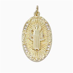 Jesus Charms Copper Pendant Pave Zirconia Oval Gold Plated, approx 15-25mm