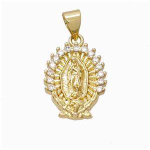 Virgin Mary Charms Copper Pendant Pave Zirconia Gold Plated, approx 12-16mm