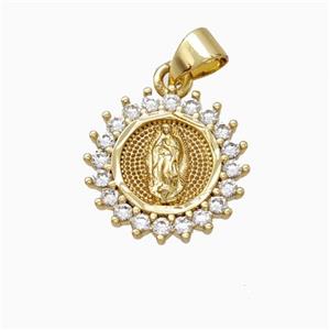 Virgin Mary Charms Copper Pendant Pave Zirconia Gold Plated, approx 15mm