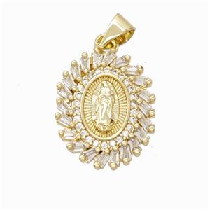 Virgin Mary Charms Copper Pendant Pave Zirconia Gold Plated, approx 15-18mm