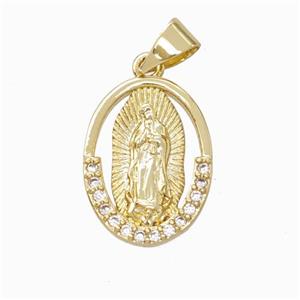 Jesus Charms Copper Pendant Pave Zirconia Gold Plated, approx 12-16mm