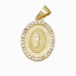 Jesus Charms Copper Pendant Pave Zirconia Gold Plated, approx 13-15mm