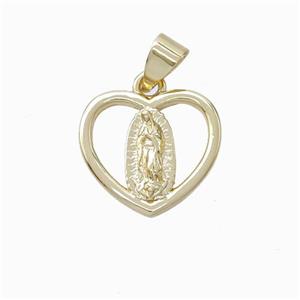 Virgin Mary Charms Copper Heart Pendant Gold Plated, approx 15mm