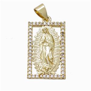 Virgin Mary Charms Copper Rectangle Pendant Pave Zirconia Gold Plated, approx 13-20mm