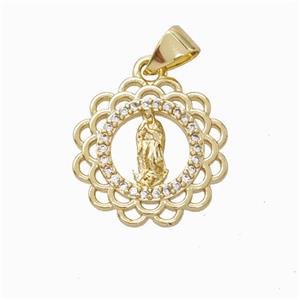 Jesus Charms Copper Circle Pendant Micropave Zirconia Gold Plated, approx 16mm