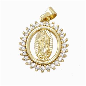 Virgin Mary Charms Copper Circle Pendant Micropave Zirconia Gold Plated, approx 17-18mm