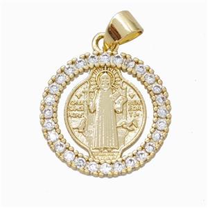 Saint Jude Charms Copper Circle Pendant Micropave Zirconia Gold Plated, approx 17mm