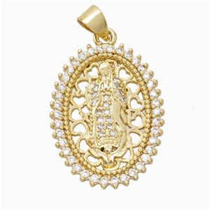 Saint Jude Charms Copper Oval Pendant Micropave Zirconia Gold Plated, approx 18-24mm