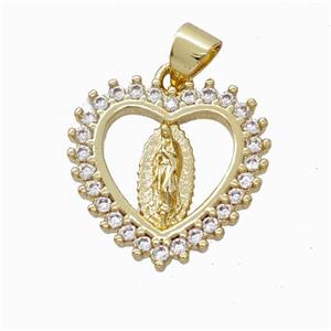 Virgin Mary Charms Copper Heart Pendant Micropave Zirconia Gold Plated, approx 18mm