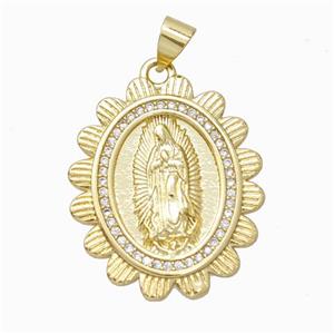 Virgin Mary Charms Copper Oval Pendant Micropave Zirconia Gold Plated, approx 20-25mm