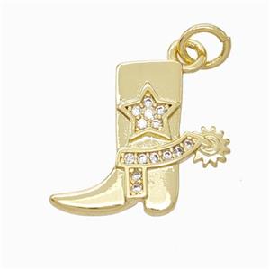 Cowboy Charms Copper Shoe Pendant Pave Zirconia Gold Plated, approx 15-17mm