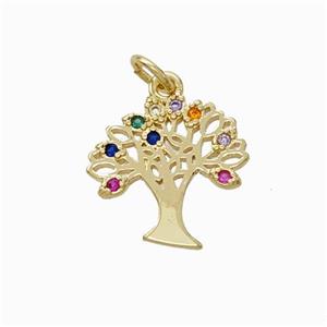 Copper Tree Pendant Micropave Zirconia Gold Plated, approx 15mm