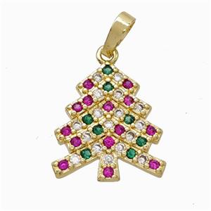 Christmas Tree Charms Copper Pendant Micropave Zirconia Gold Plated, approx 16-18mm