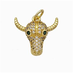 Copper Bullhead Pendant Micropave Zirconia Gold Plated, approx 14-16mm