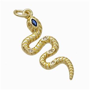 Copper Snake Pendant Pave Zirconia Gold Plated, approx 10-23mm