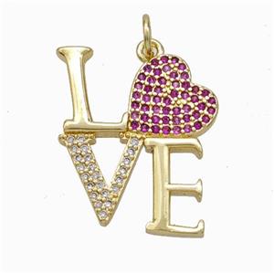 Copper LOVE Pendant Micropave Zirconia Heart Gold Plated, approx 20-25mm