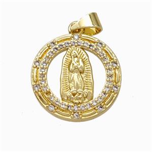 Jesus Charms Copper Pendant Pave Zirconia Gold Plated, approx 17mm