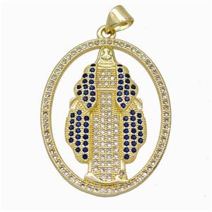 Jesus Charms Copper Pendant Pave Zirconia Oval Gold Plated, approx 25-30mm