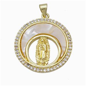 Jesus Charms Copper Pendant Pave Shell Zirconia Moon Gold Plated, approx 25mm