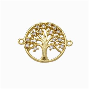 Tree Of Life Charms Copper Connector Micropave Zirconia Gold Plated, approx 14.5mm