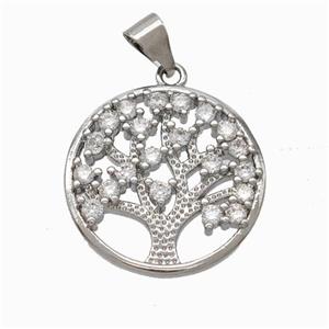 Tree Of Life Charms Copper Pendant Micropave Zirconia Platinum Plated, approx 20mm